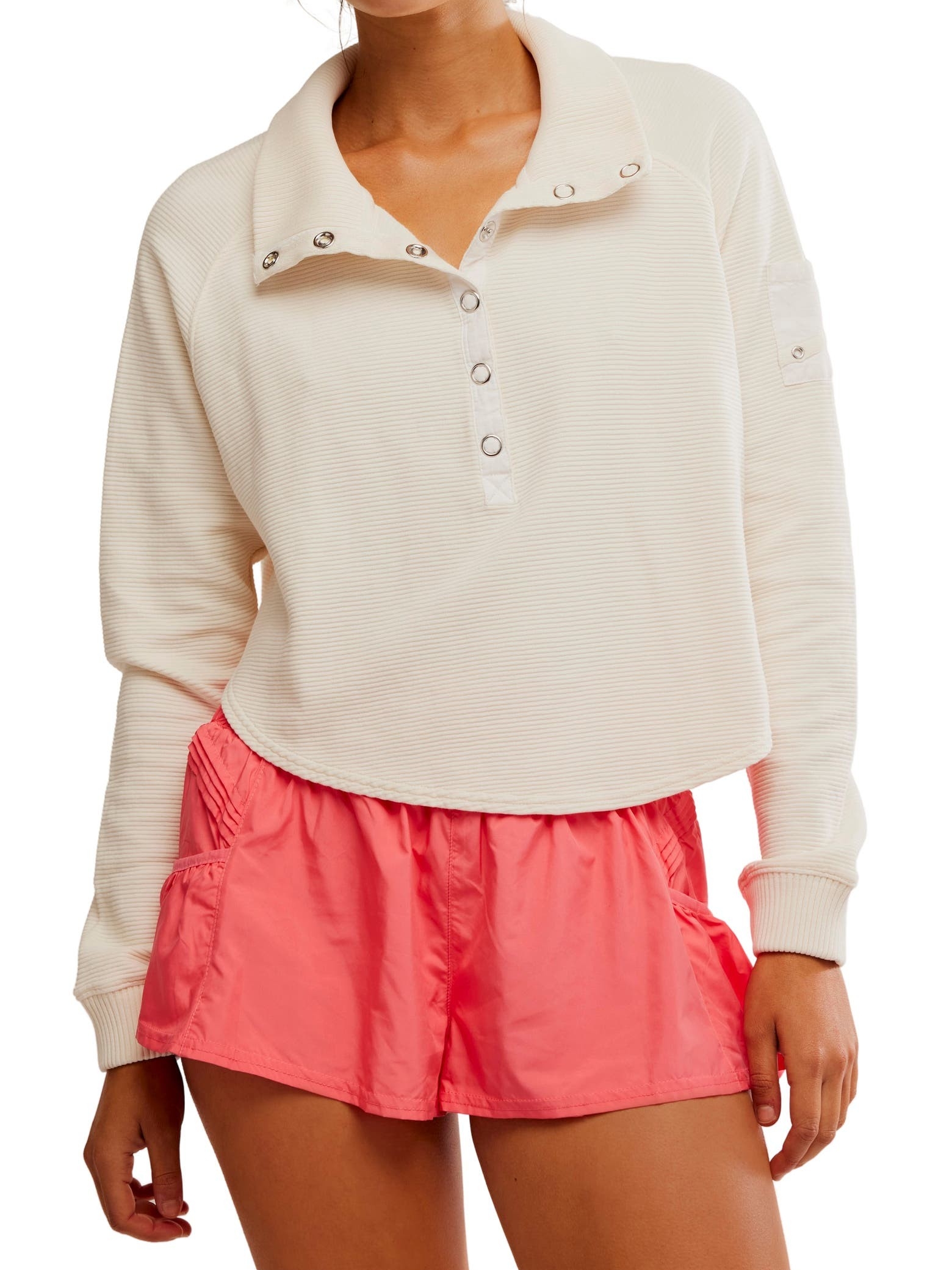 Fp Movement So Fly Henley Ivory Cotton Ribbed Pullover Size Small S/P